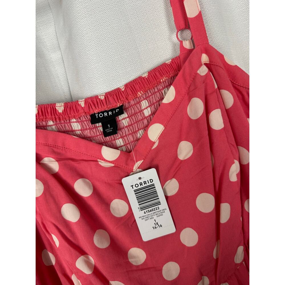 Torrid Midi Challis Sweetheart Dress Pink Polka Dot Size 1 - Picture 6 of 11